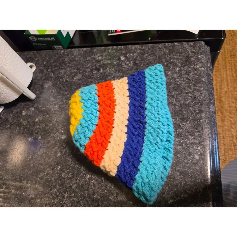 Handmade Crochet Beanie Hat Colorful Stripes